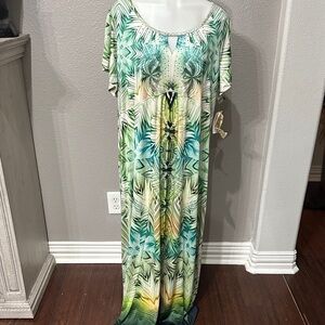 NWT One world Tropical Green and Blue Maxi Dress 3X